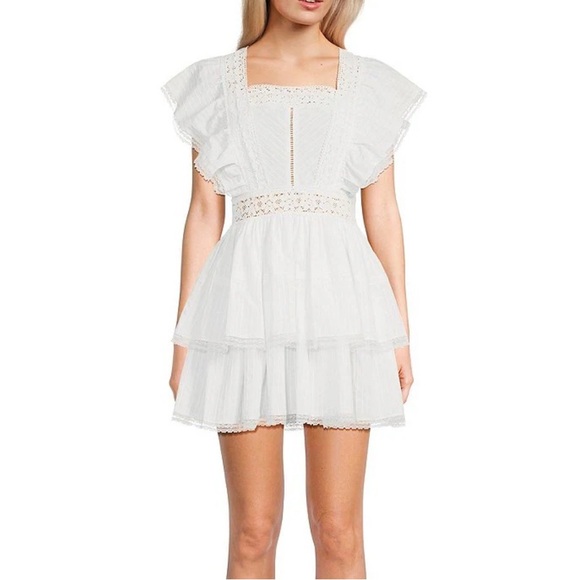 Chelsea & Violet Dresses & Skirts - Chelsea & Violet White Ruffle Lace Mini Dress Large